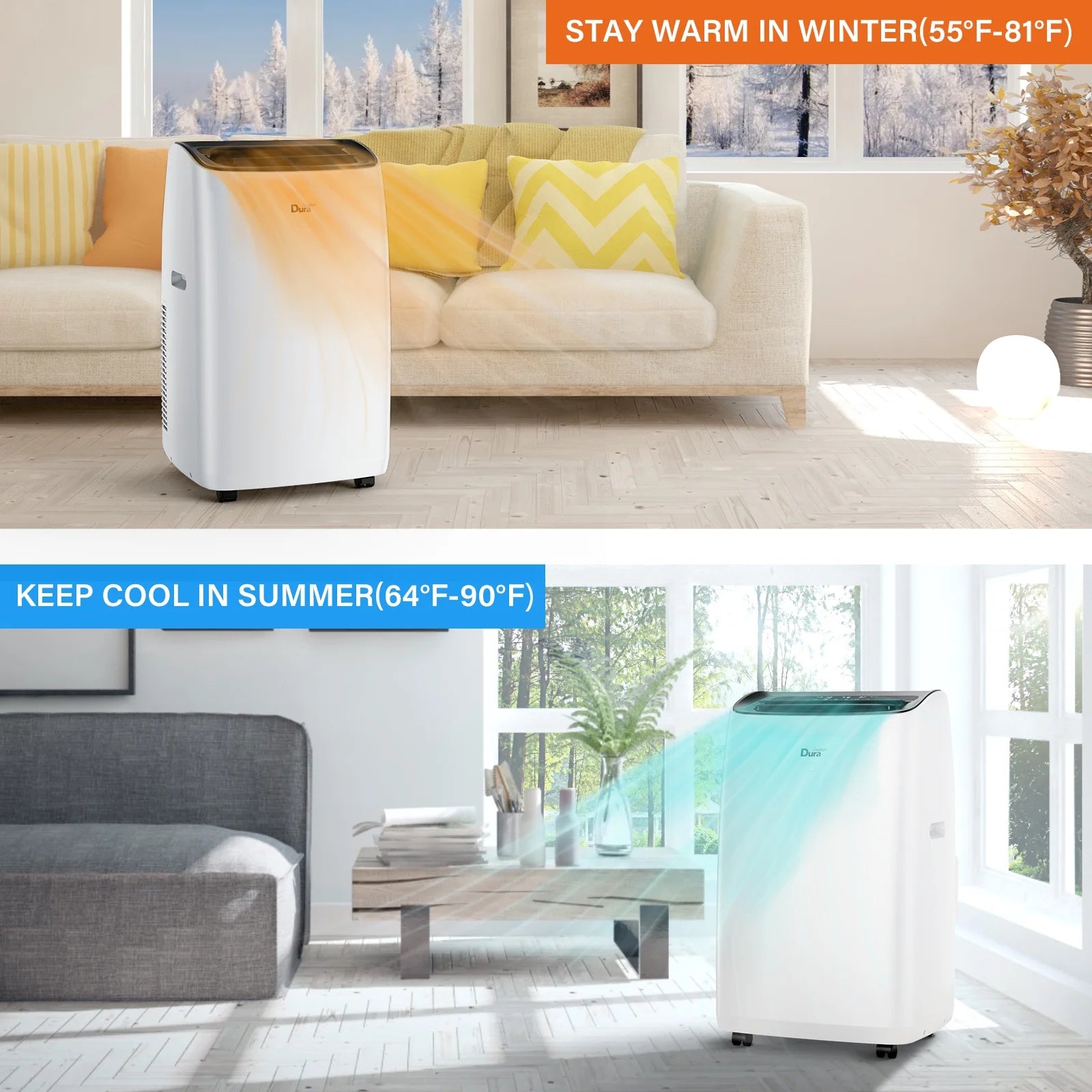 Portable Air Conditioner with Heat, 8150 BTU (12000 BTU ASHRAE) , Smart Wifi, Cools up to 350 Sq Ft, White