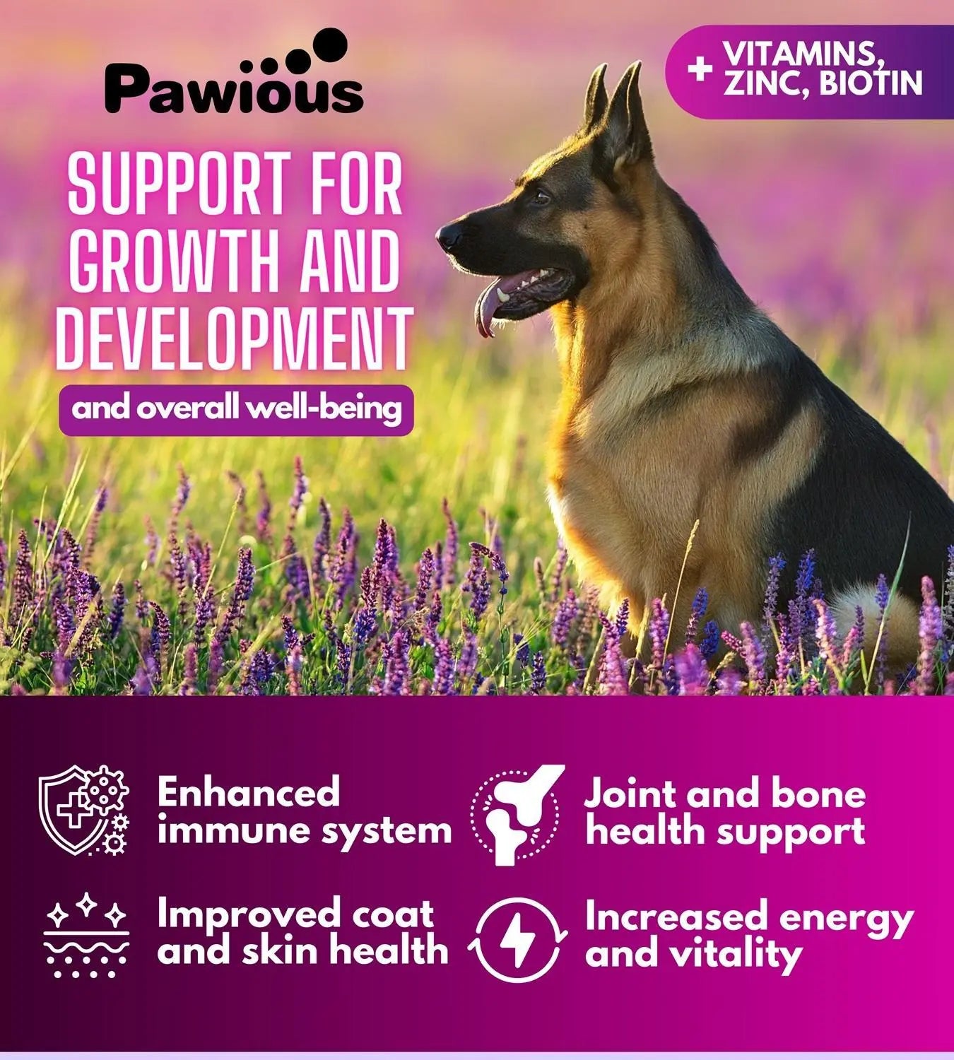 Dog Multivitamin Chewable with Glucosamine 16 in 1 Dog Vitamins and Periwinkle Eros