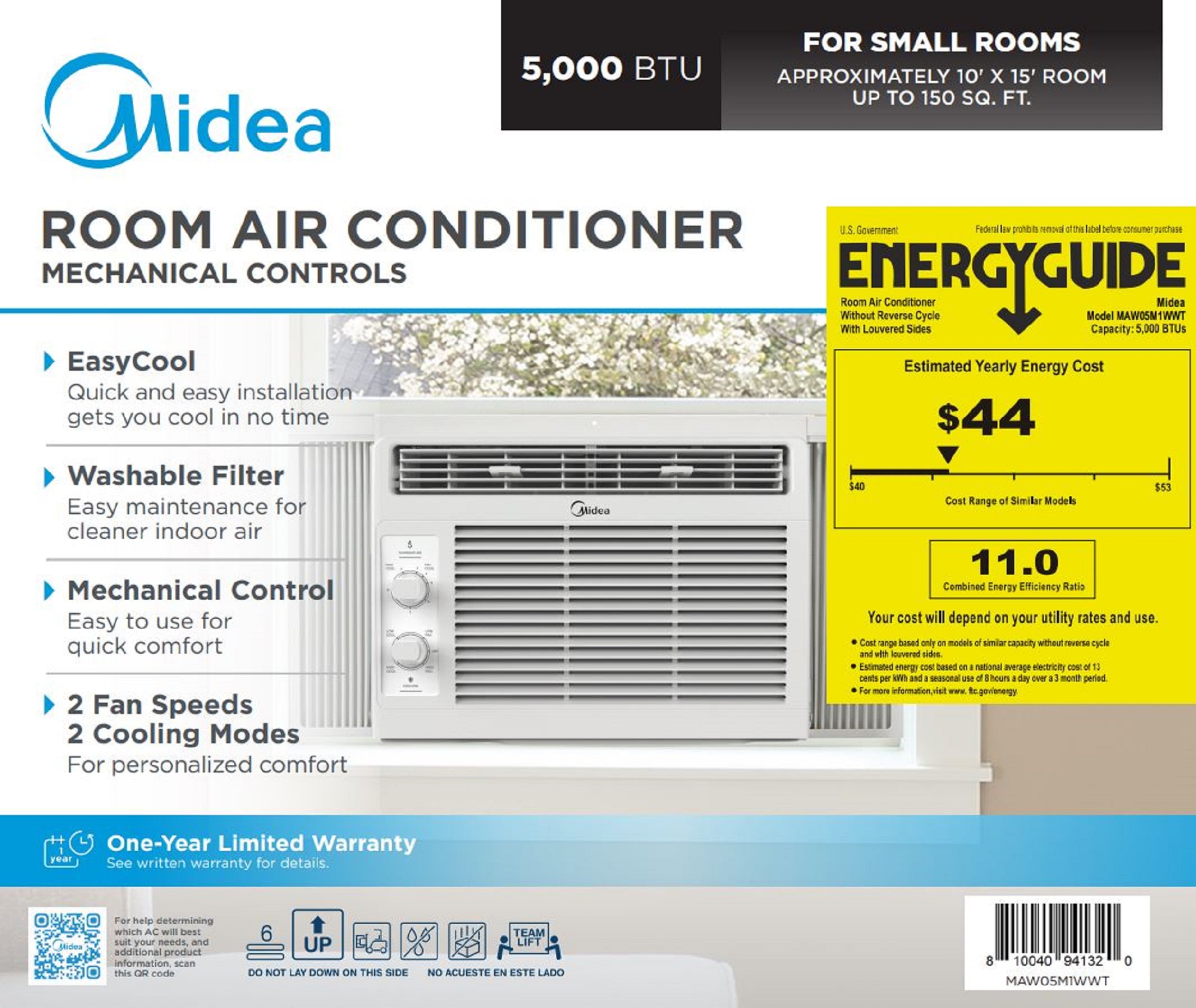 5,000 BTU Mechanical Window Air Conditioner for 150 Sq Ft, White, Model MAW05M1WWT, Brand New