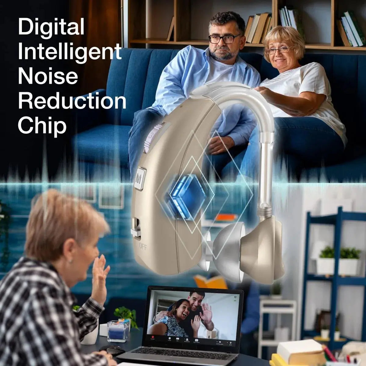 Hearing Aid VHP-1303 for Seniors with 4 Modes & 8 Volume Control, Rechargeable Digital Sound Device with Noise Cancelling, Ideal for Adults with Hearing Loss - Gold