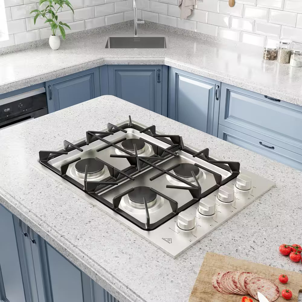 Built-In 30 In. Gas Cooktop in Stainless Steel with 4 Burners and LP Conversion Kit, CSA Certified