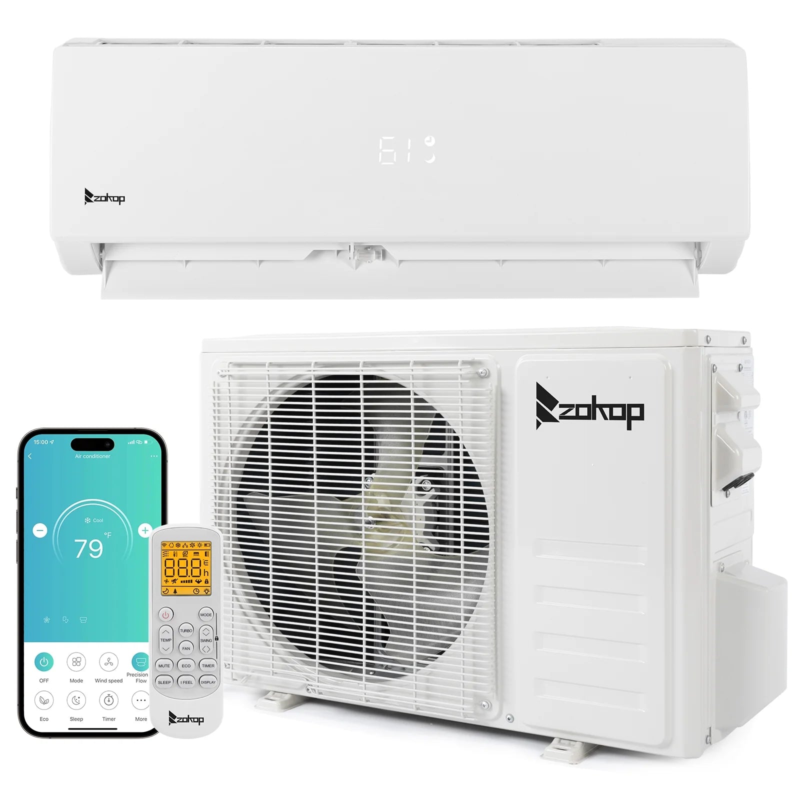 19 Seer 12000BTU Wifi Enabled Mini Split Air Conditioner Ductless Inverter System, 115V 60Hz Energy Efficient Unit with Heat Pump