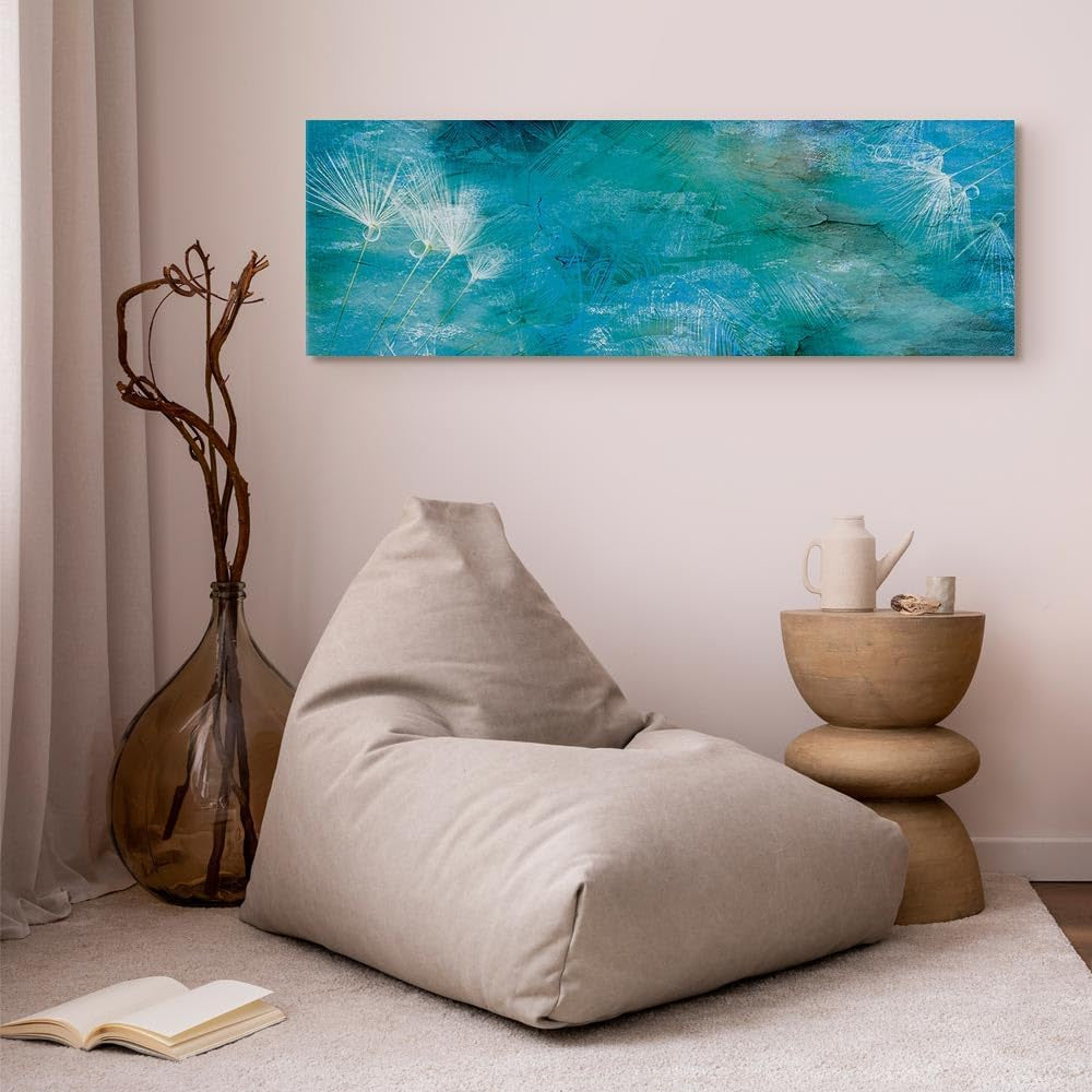 Canvas Wall Art Print Dandelion 53X18 in - 1Pcs Home Decor Framed Stretched Picture Photo Painting Artwork Image Prints Flowers Floral Nature Turqoise B-A-0845-B-A