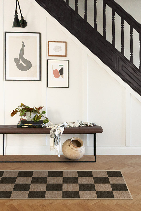 Checkerboard Soft Black Re-Jute Rug Cerise Coconut