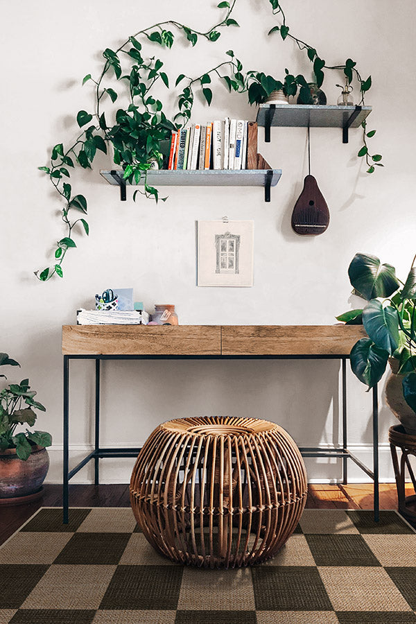 Checkerboard Soft Black Re-Jute Rug Cerise Coconut