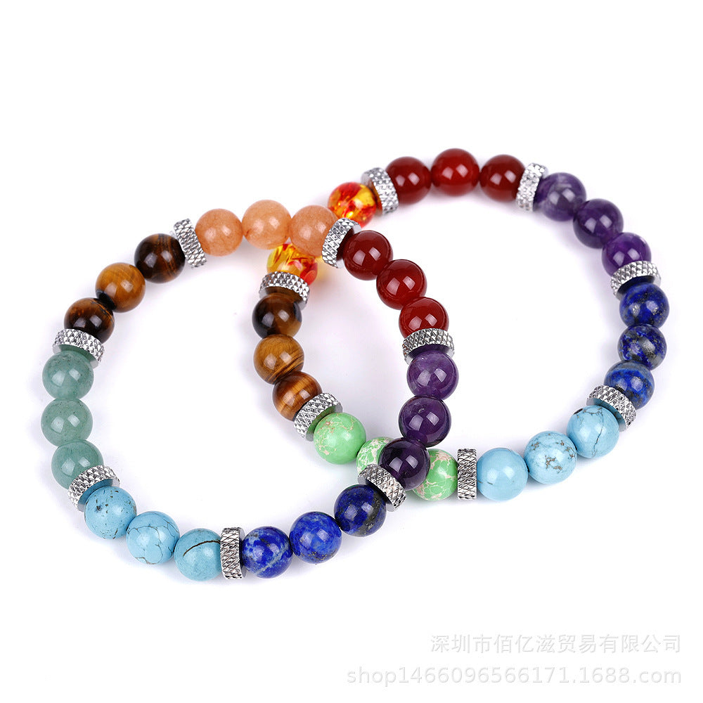 Natural Stone Colorful Chakra Energy Yoga Bracelet Pink Lucy