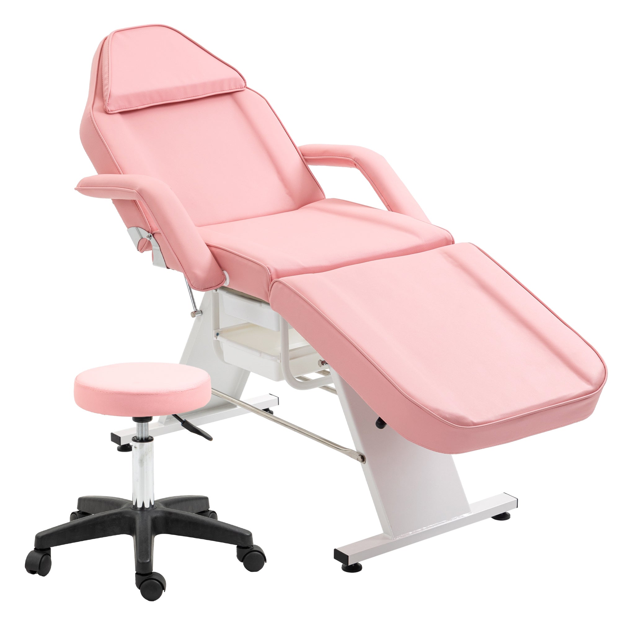 Massage Salon Tattoo Chair With Two Trays Esthetician Bed With Hydraulic Stool,Multi-Purpose 3-Section Facial Bed Table, Adjustable Beauty Barber Spa Beauty Equipment Pink Lucy