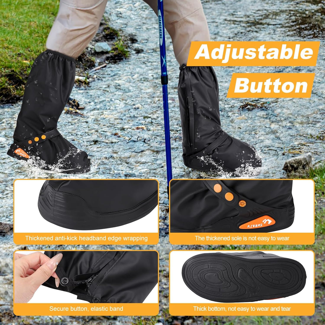 Waterproof Shoe Covers with Reflector, Unisex Rain Shoe Covers, Reusable Overshoes, Anti-Slip Durable PVC Shoe Covers(Large)