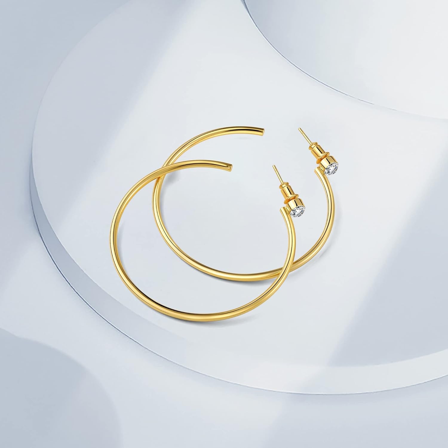 Gold Hoop Earrings for Women 14K Real Gold Plated, 925 Sterling Silver Post CZ Earrings for Women