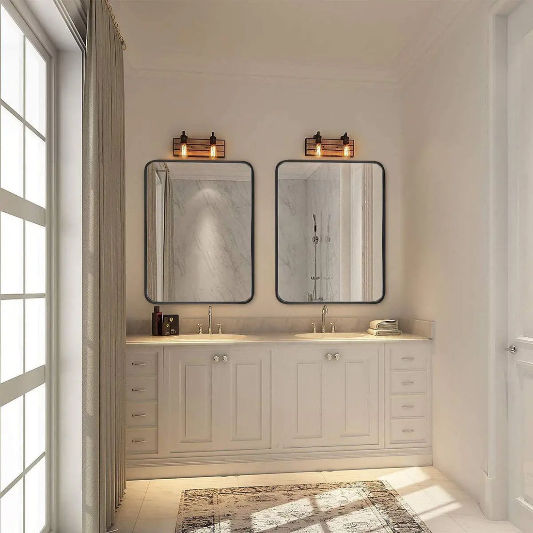 22x30 Inch Black Metal Framed Rectangular Bathrrom Mirror for Wall. Sangria Beech