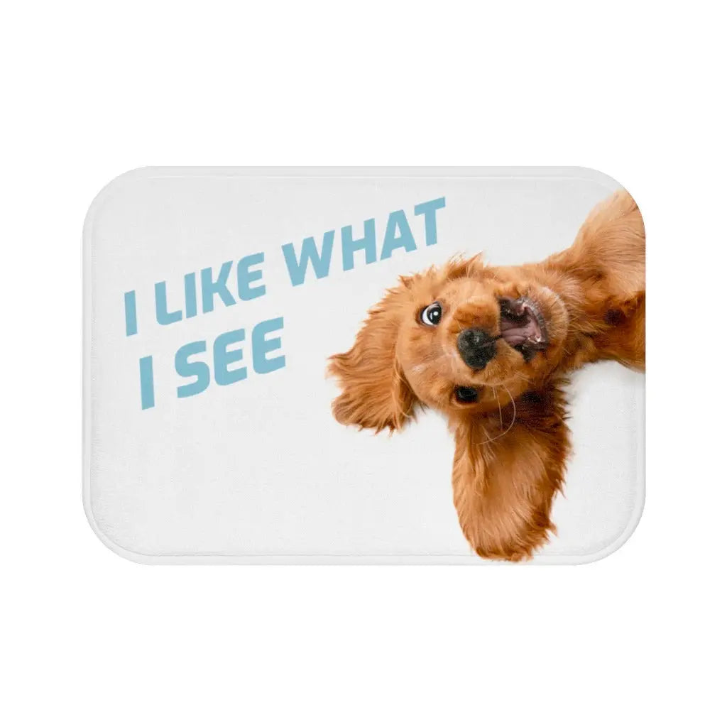 Funny Dog Looking Up Bath Mat Yellow Pandora
