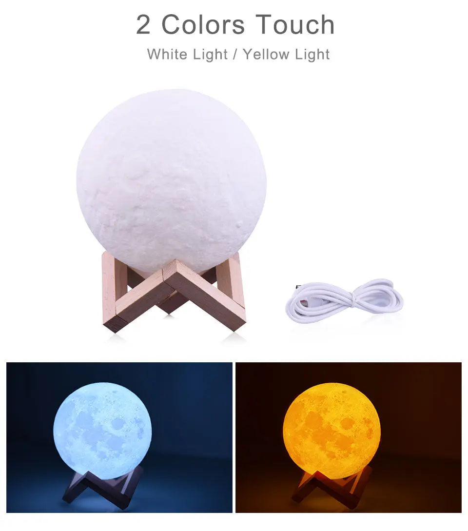 Touch Switch 3D Print Rechargeable Moon Lamp LED Night Light Teal Simba