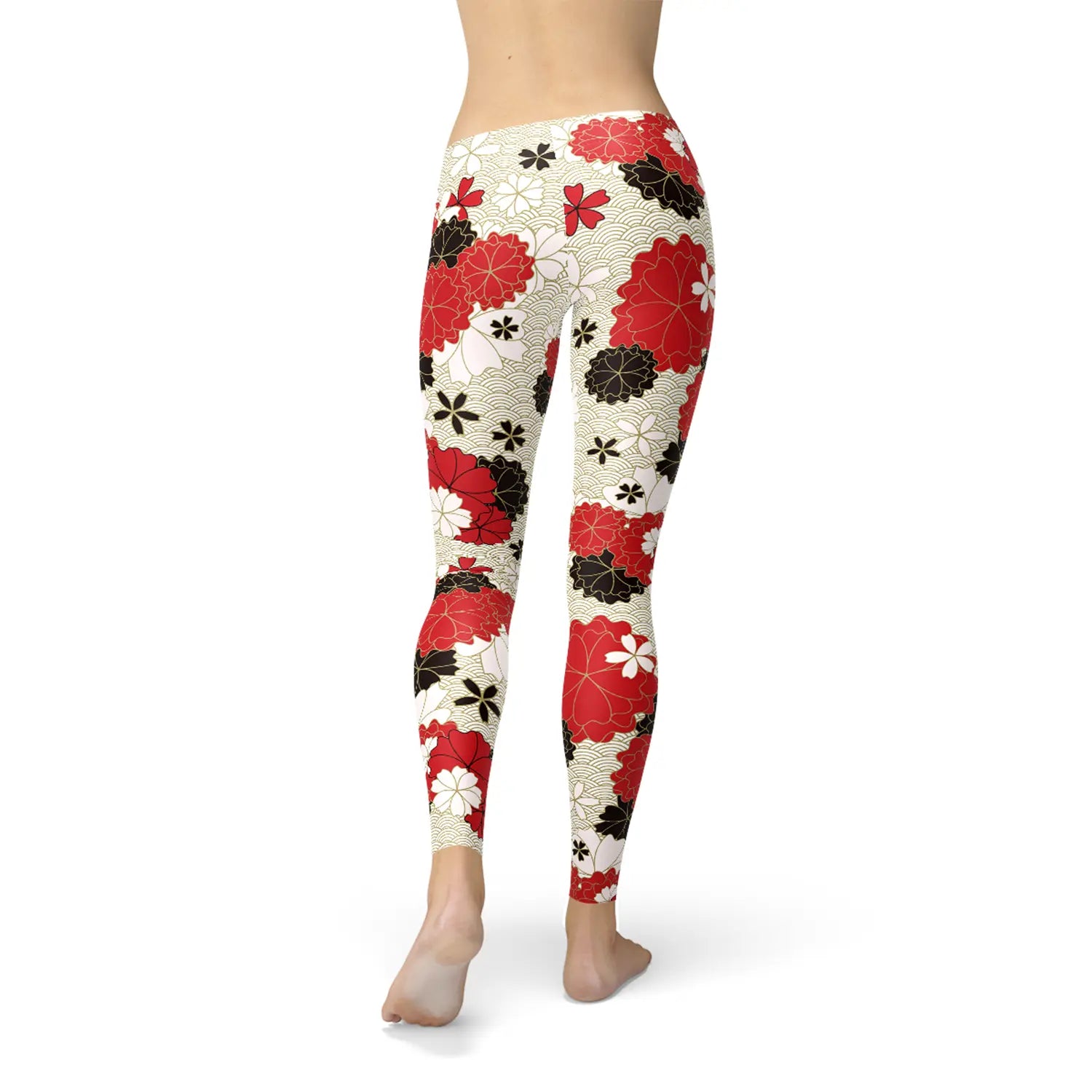 Womens Japanese Cherry Blossom Leggings Maroon Sooty