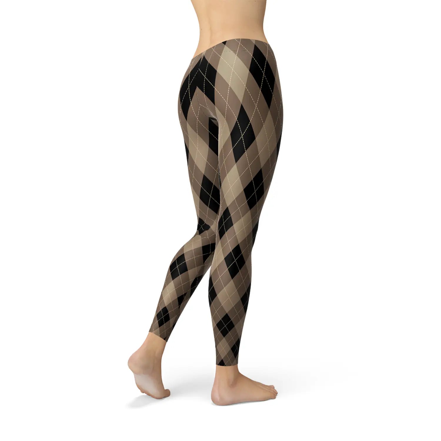 Womens Beige Brown Argyle Leggings Maroon Sooty