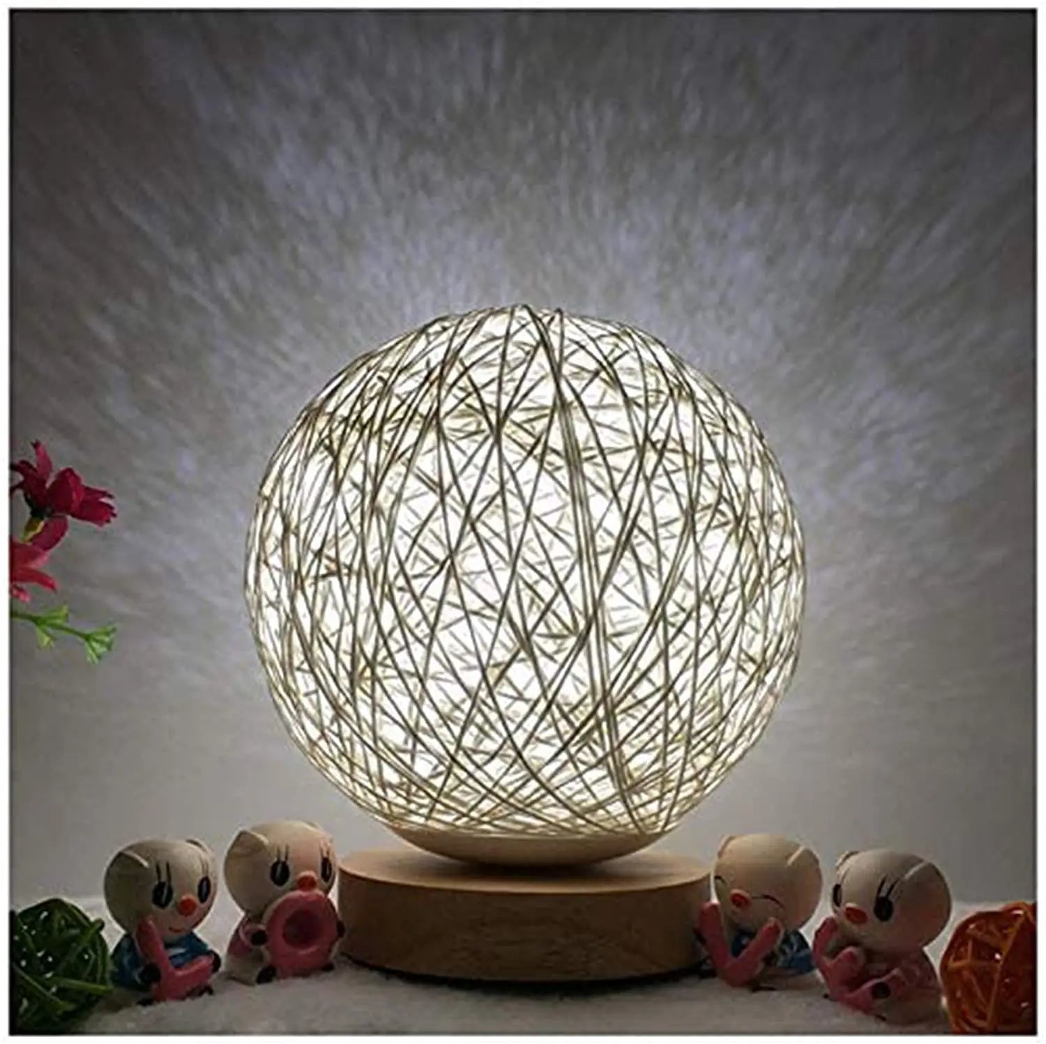 Wood Table Lamp Wood Decorative Bedside Moon Lamp USB Charger Teal Simba