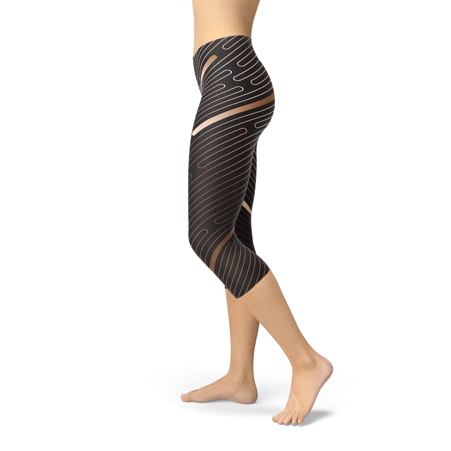 Womens Striped Lines Sports Brown Capri Leggings Maroon Sooty