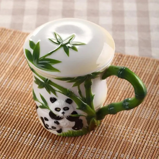 Cute Panda Bamboo Enamel Ceramic Mug Fuchsia Molly
