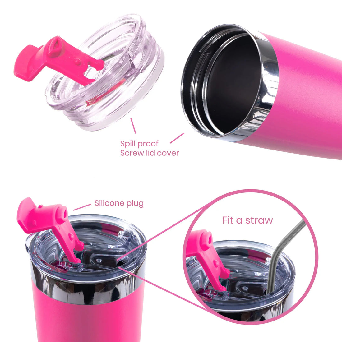 DRINCO®  20oz Insulated Tumbler Spill Proof Lid 2 Straws(Island Pink) Orchid Lavender