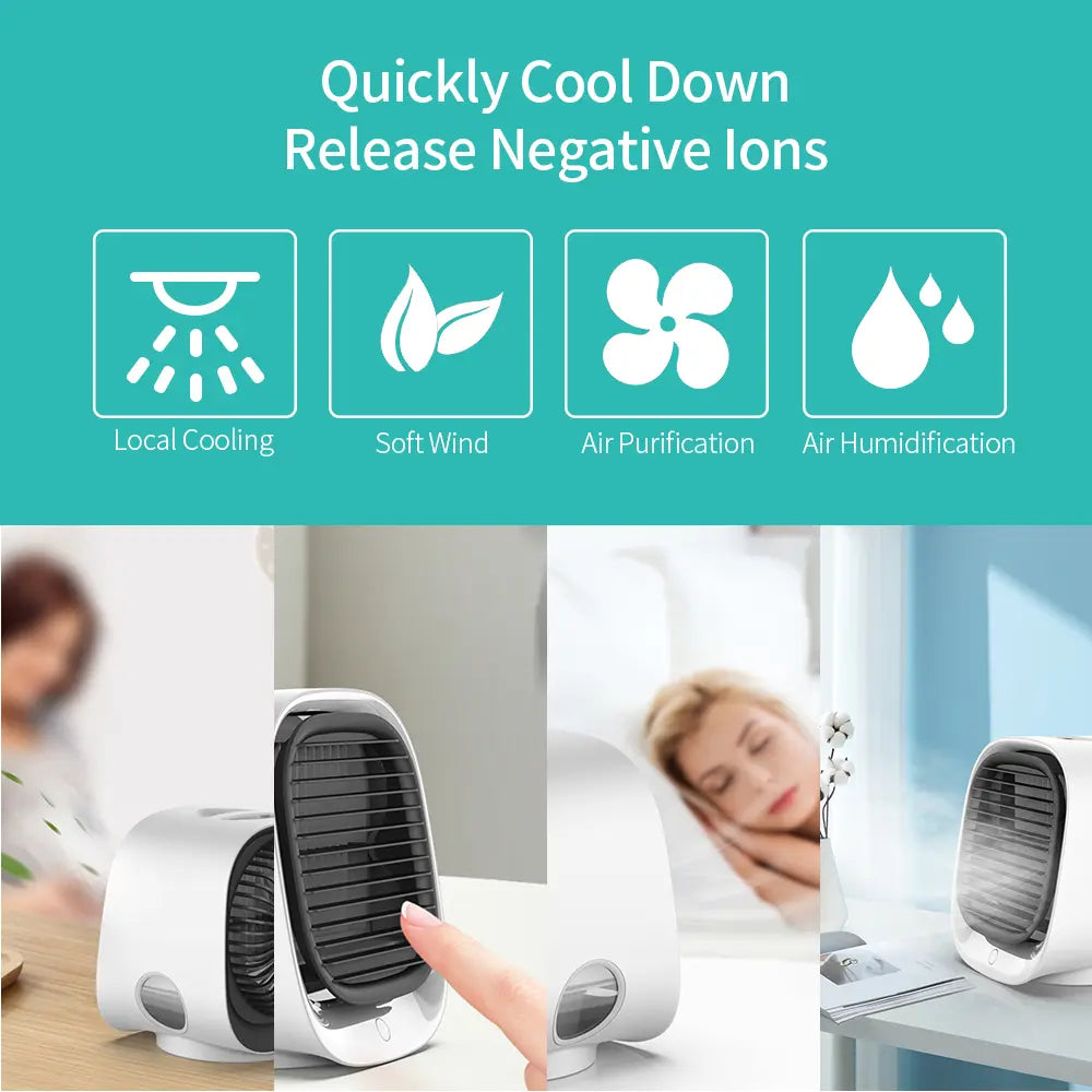 Portable USB Air Cooler Fan Mini Desktop Air Conditioner Teal Simba