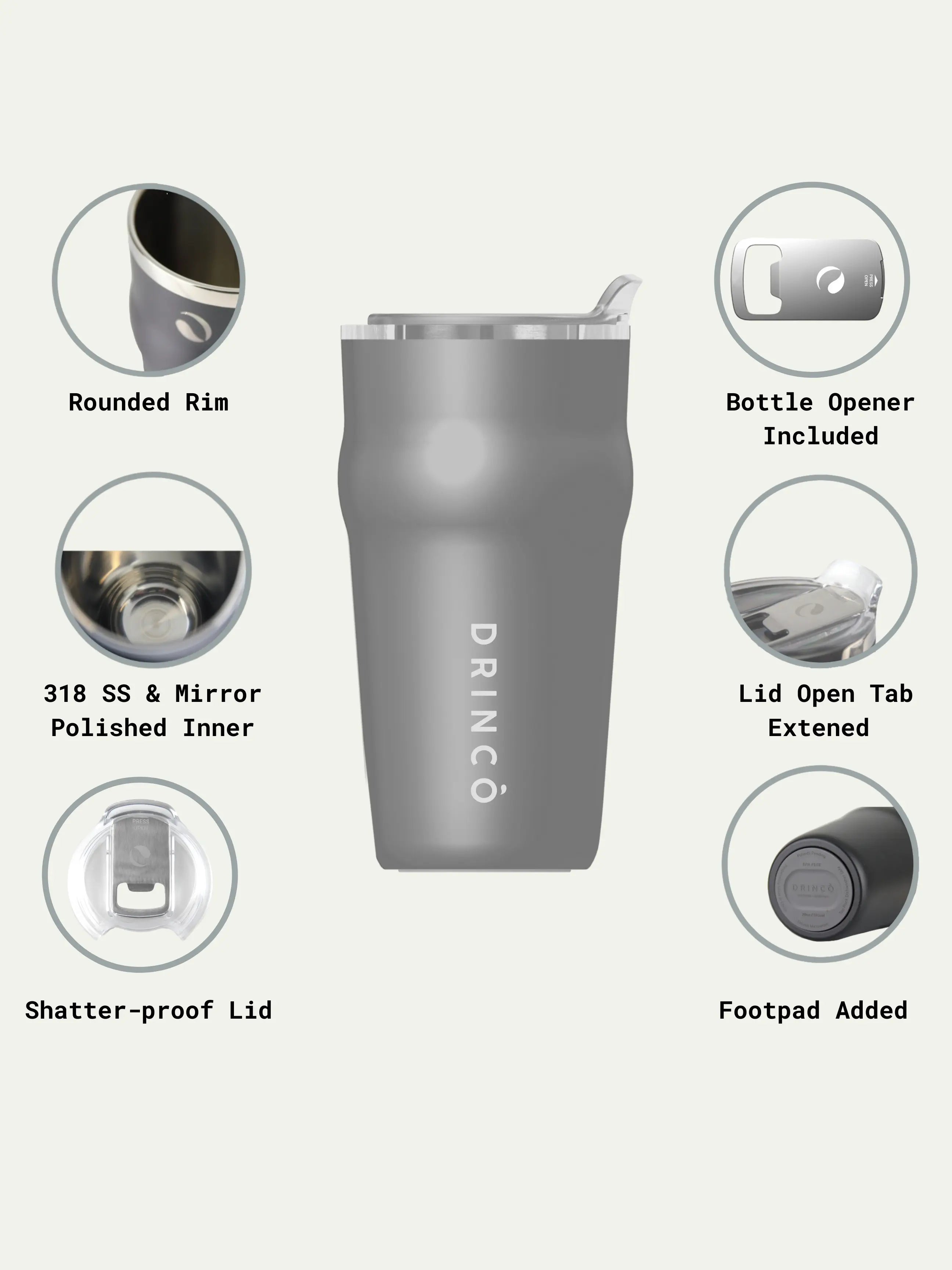 DRINCO 20oz Insulated Tumbler Beer Mug-Bottle Opener THOR-(Jet Black) Orchid Lavender