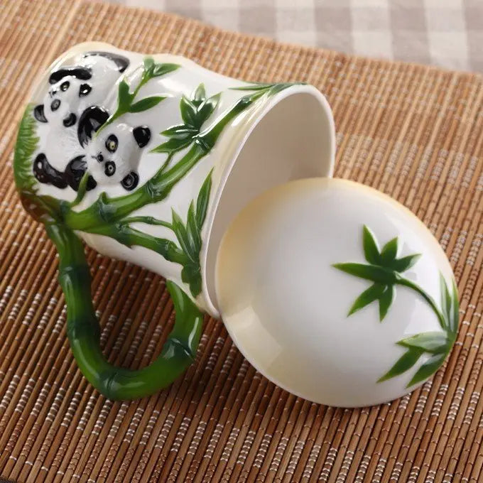 Cute Panda Bamboo Enamel Ceramic Mug Fuchsia Molly