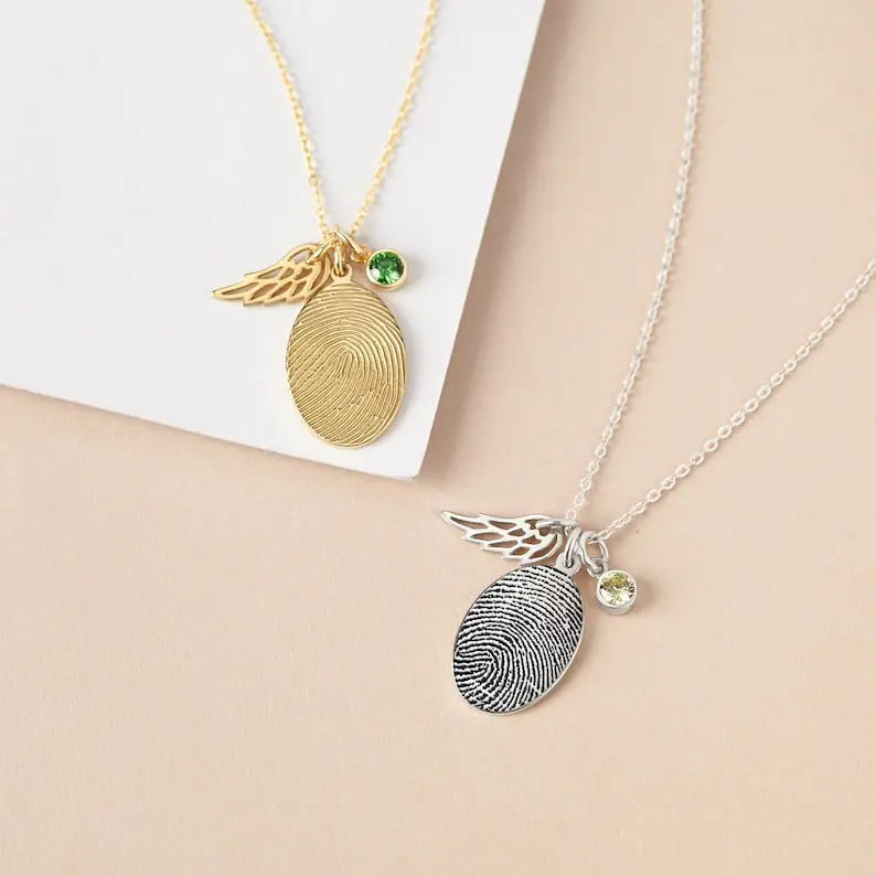 Fingerprint Necklace, Fingerprint Jewelry With Birthstone Green Millie