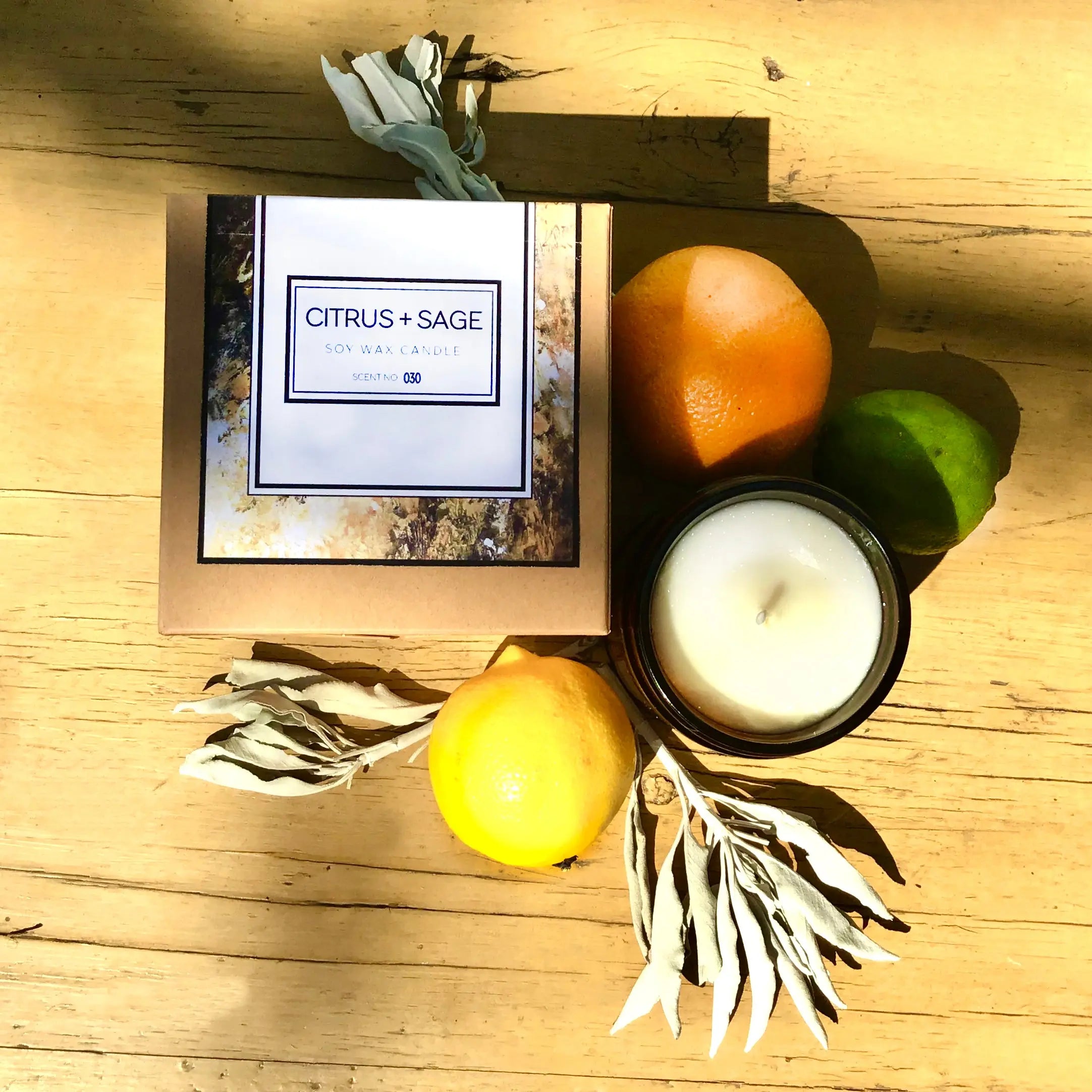 Citrus + Sage Soy Wax Candle Indigo Poseidon