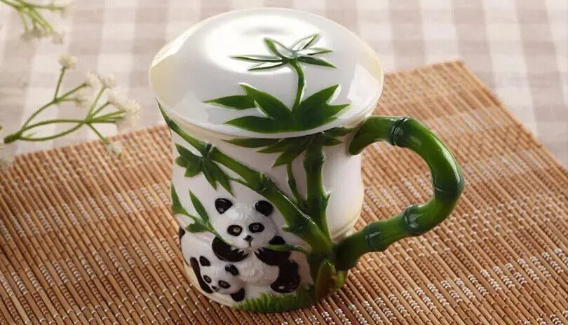 Cute Panda Bamboo Enamel Ceramic Mug Fuchsia Molly