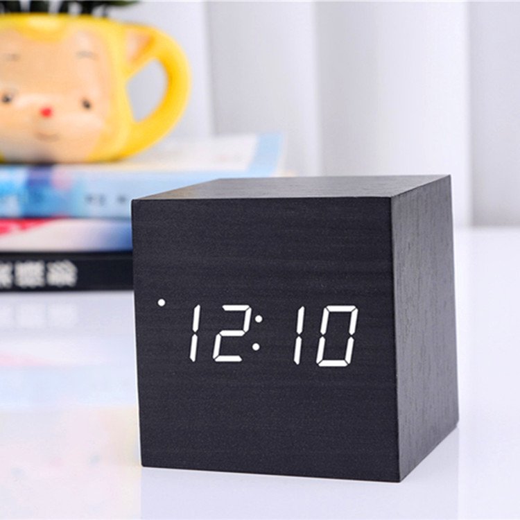 LED Teak Cube Alarm Clock Fuchsia Molly