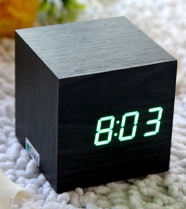 Cube Mini LED Wooden Digital Alarm Clock Fuchsia Molly