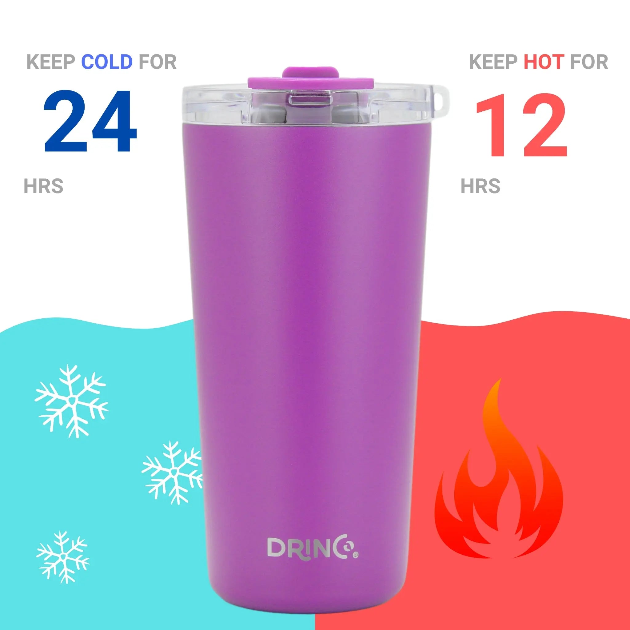 DRINCO® 20oz Insulated Tumbler w/Spill Proof Lid, 2 Straws(Purple) Orchid Lavender