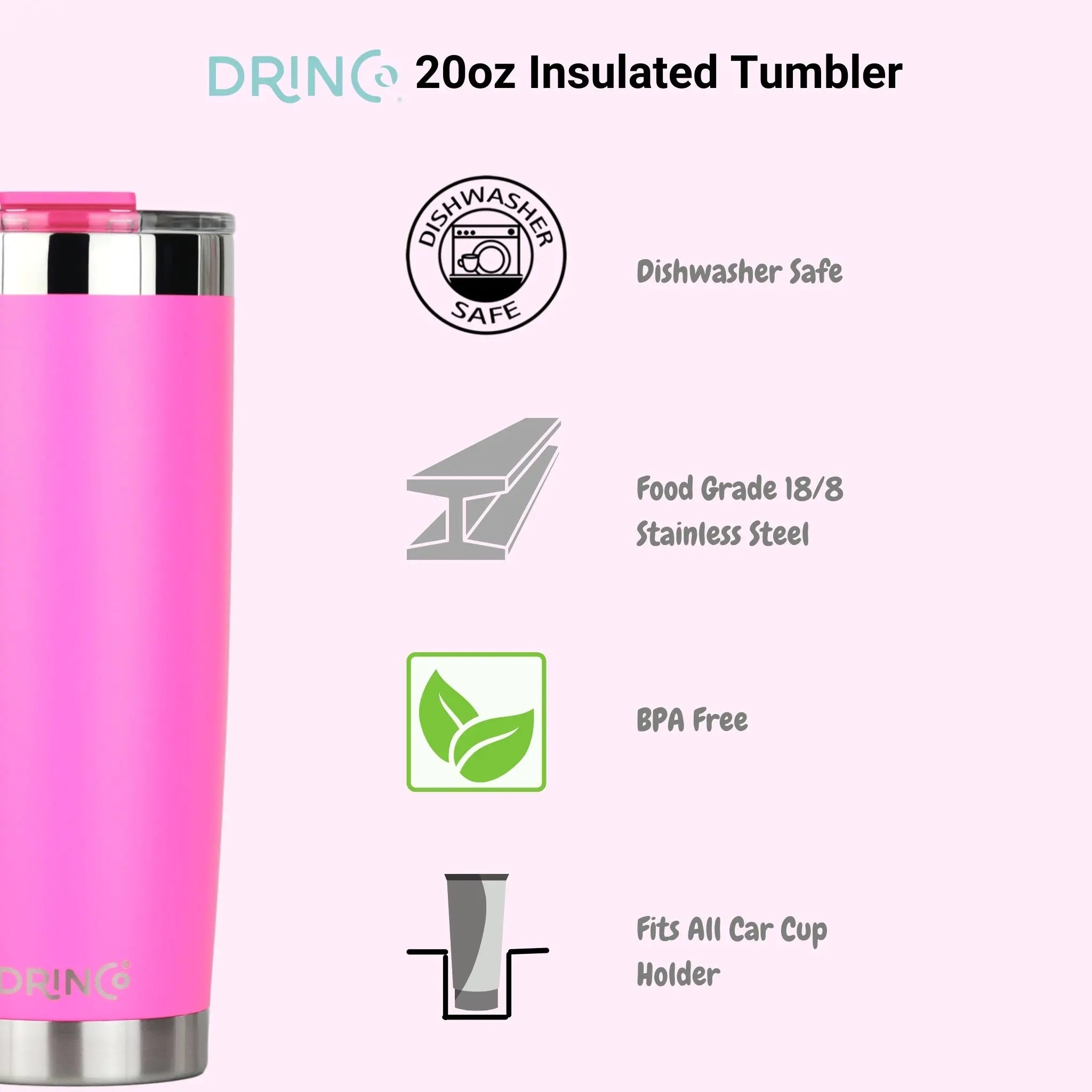 DRINCO® 20oz Insulated Tumbler Spill Proof Lid 2 Straws(Island Pink) Orchid Lavender
