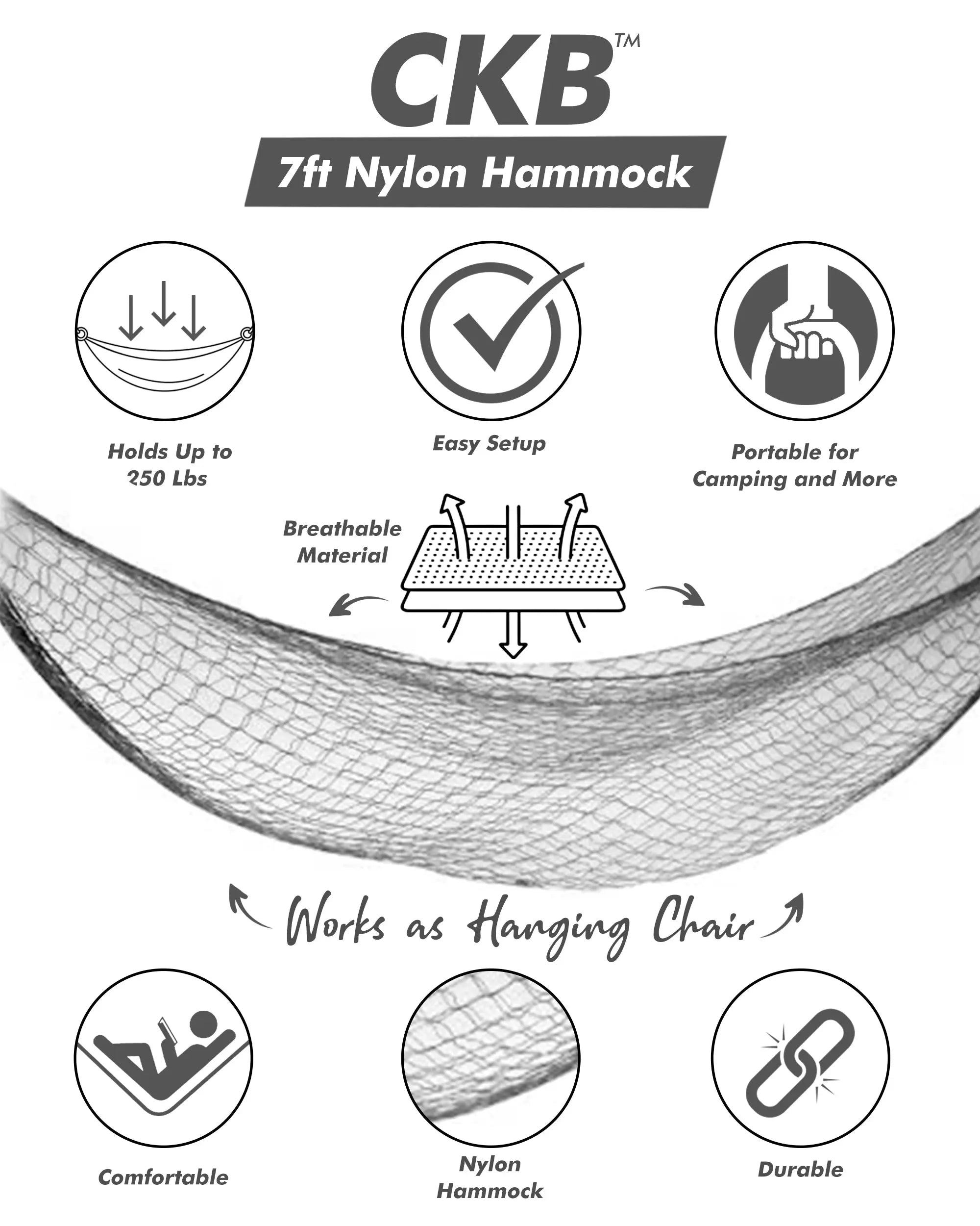 7ft Nylon Hammock - Portable and Easy to Set Up - Holds up to 220LBs Lime Sycamore