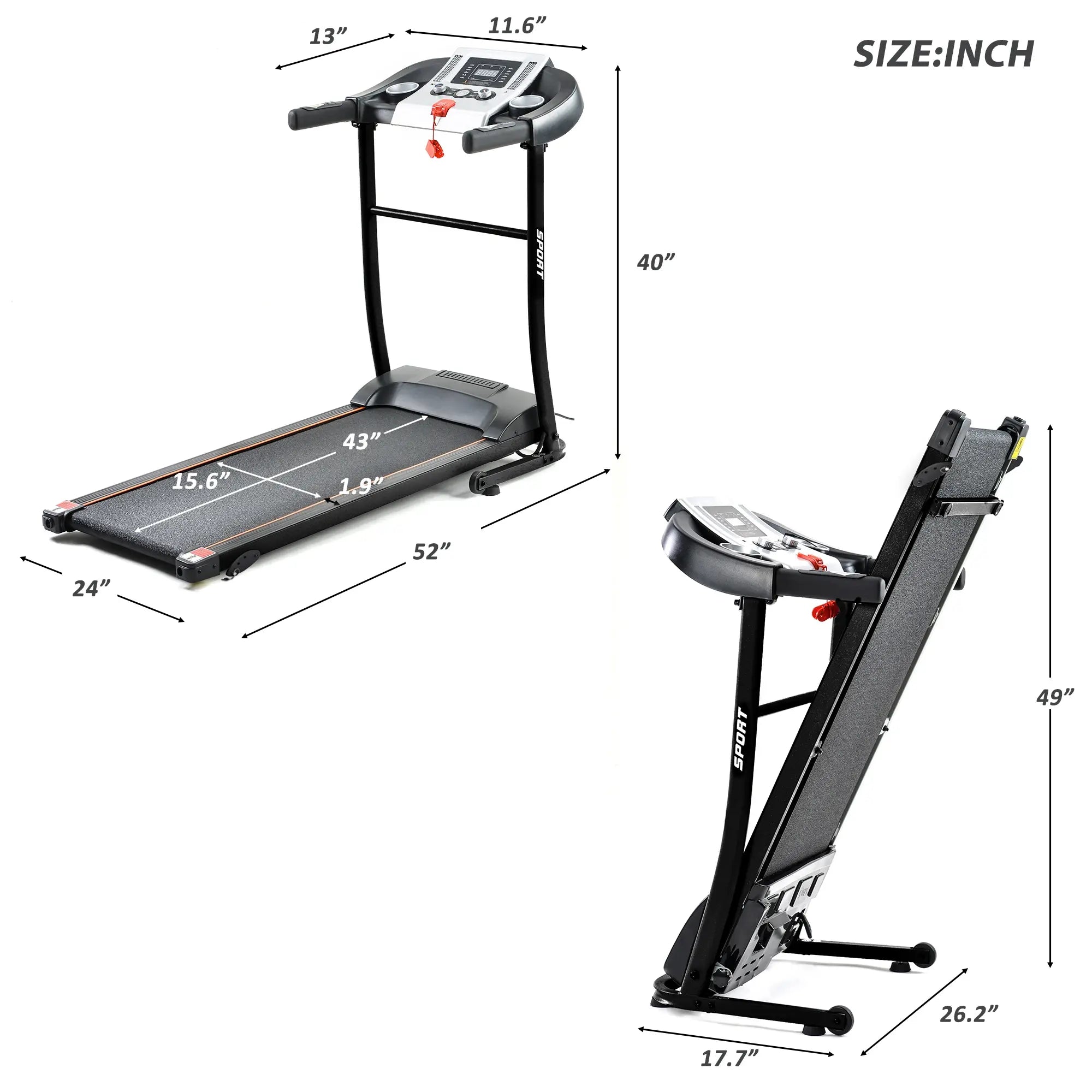 Folding Treadmill with Safety Lock with LCD Monitor Teal Simba
