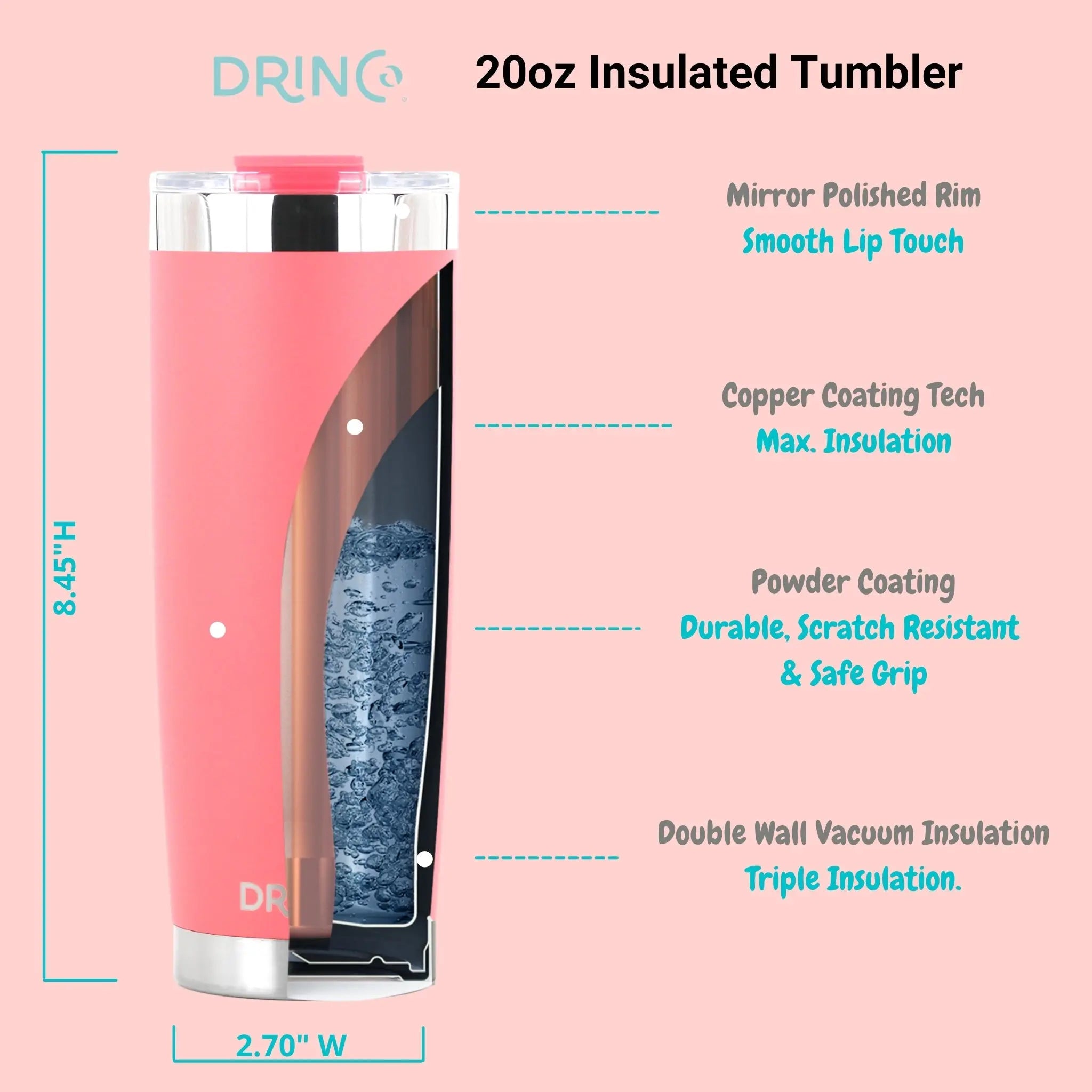 DRINCO® 20oz Insulated Tumbler w/Spill Proof Lid (Coral Paradise) Orchid Lavender