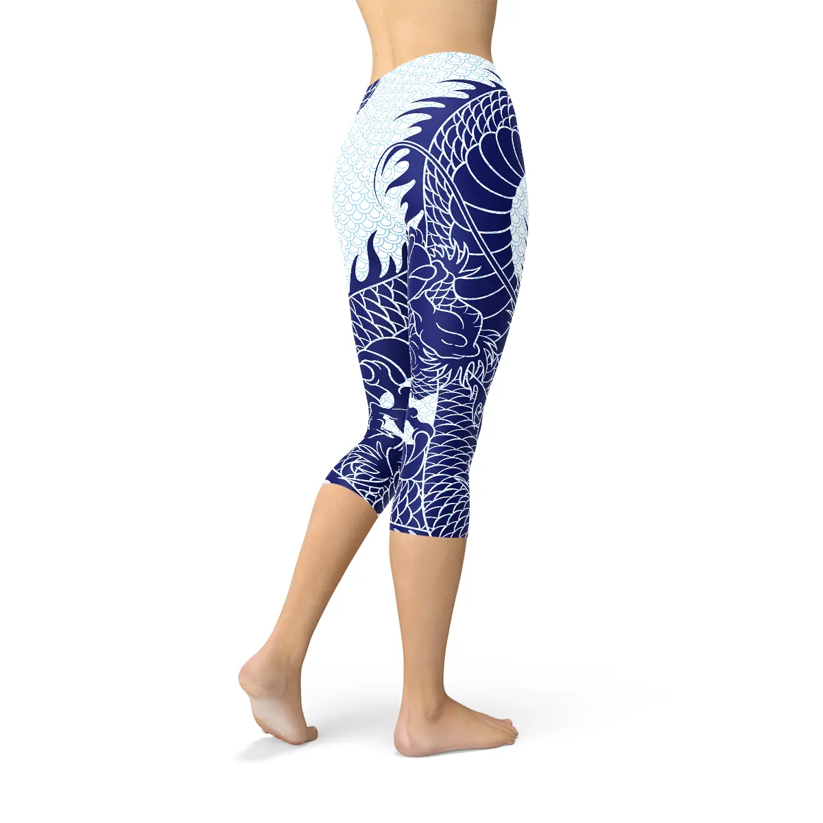 Womens Japanese Dragon Capri Leggings Maroon Sooty