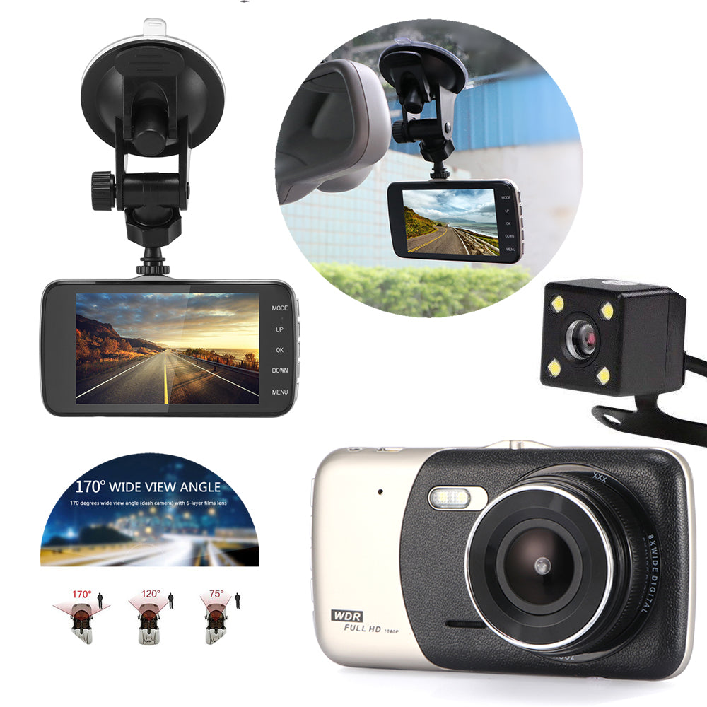4" Dual Lens 1080P FHD 1.0MP Dash Camera Car DVR Teal Simba