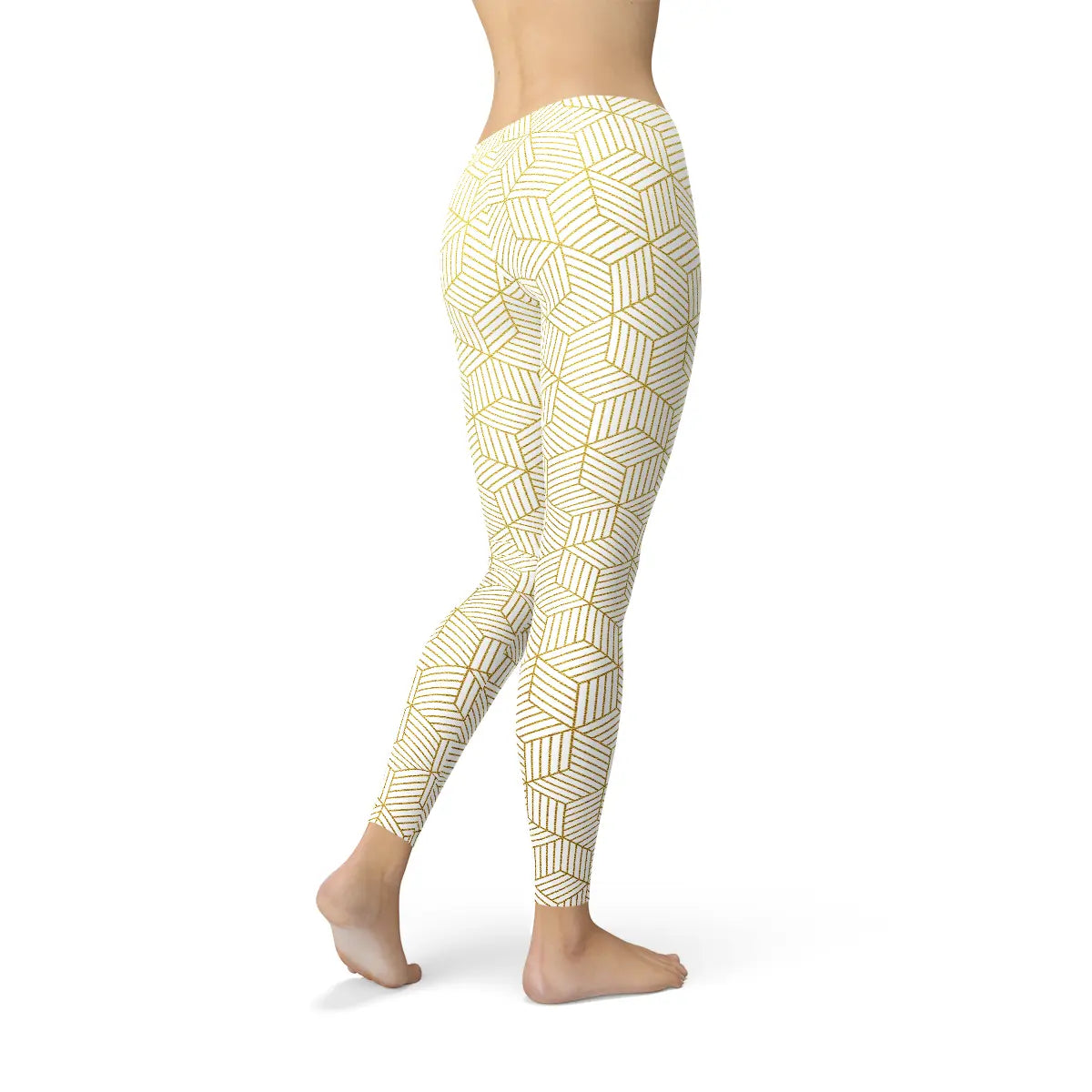 Womens White Leggings w/ Geometric Cubes Maroon Sooty
