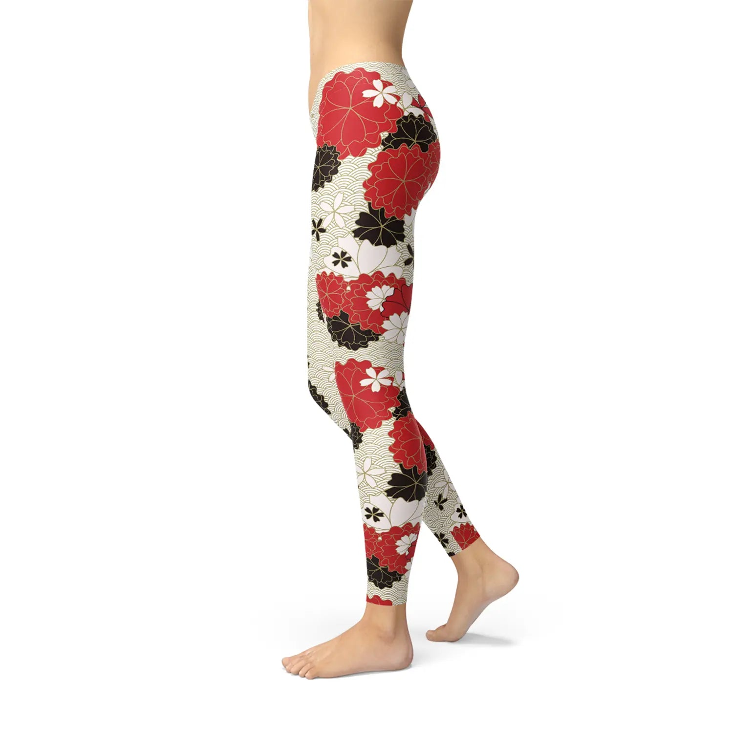 Womens Japanese Cherry Blossom Leggings Maroon Sooty