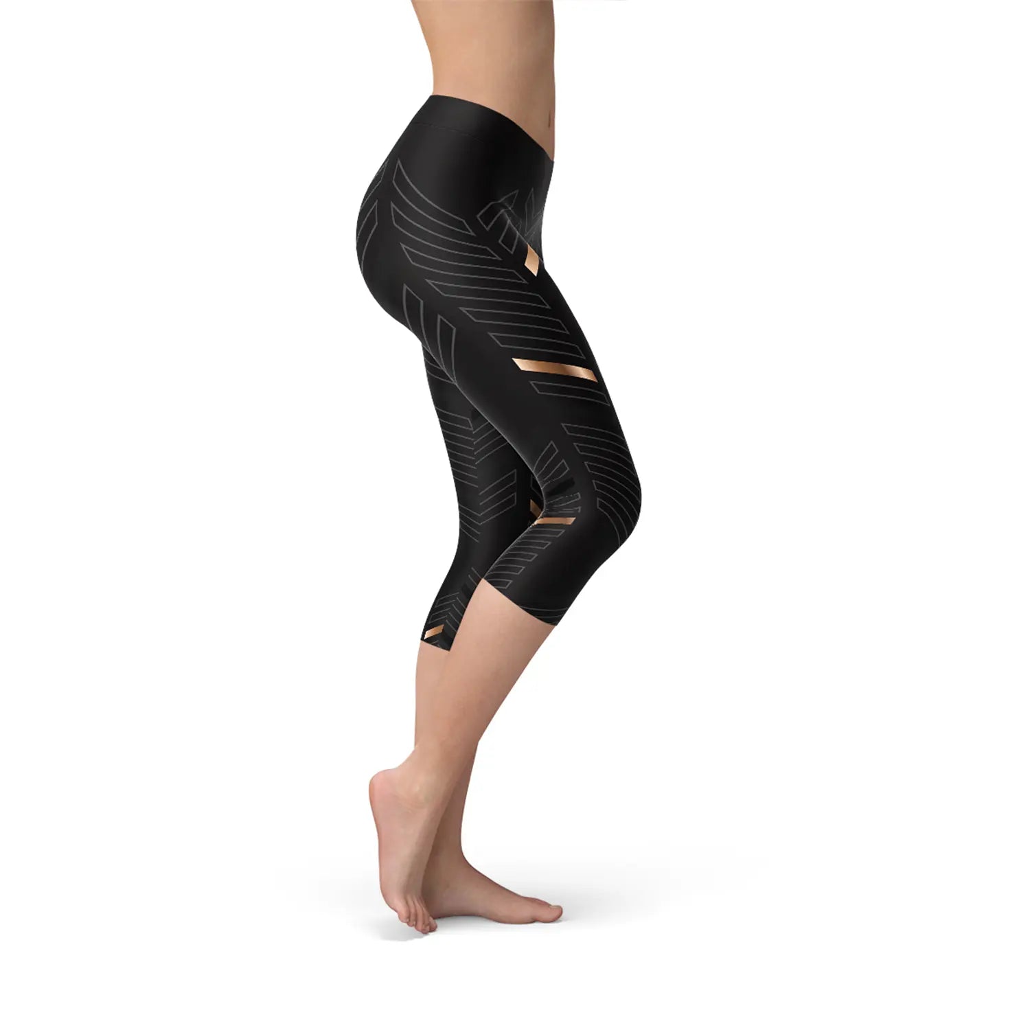 Womens Sports Stripes Black Capri Leggings Maroon Sooty