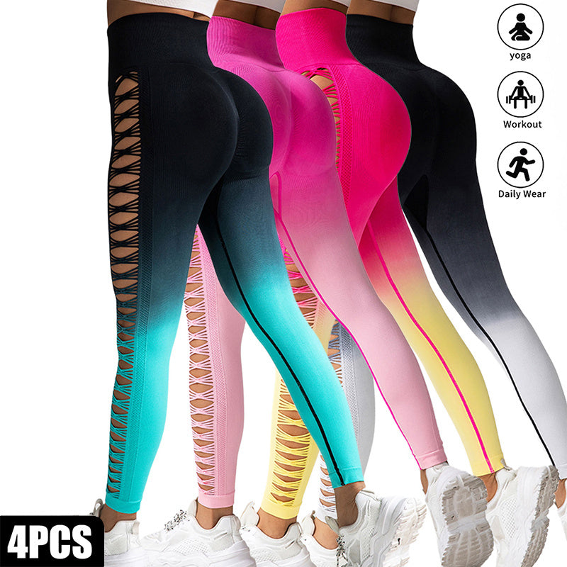 4 Pack Cut Out Ombre Gradient Color Hollow High-waist Butt-lifting Fitness Women&