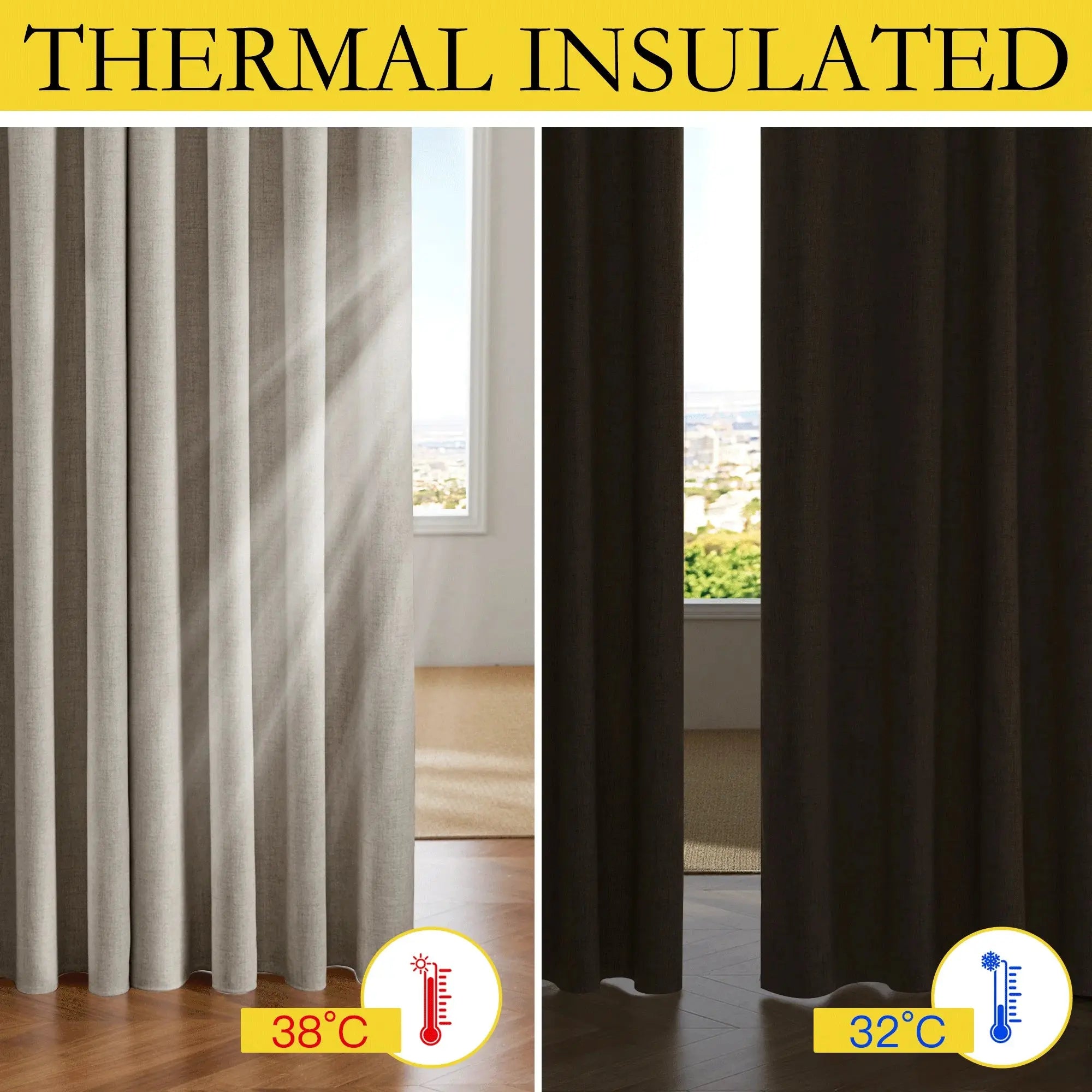 Full Blackout Linen Curtains 108 Inches Long, Room Darkening Thermal Insulated Noise Reducing Grommet Drapes for Bedroom Living Room, 52"X 108", Oatmeal, 2 Panels