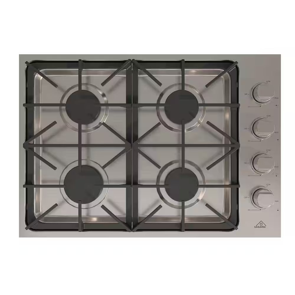 Built-In 30 In. Gas Cooktop in Stainless Steel with 4 Burners and LP Conversion Kit, CSA Certified