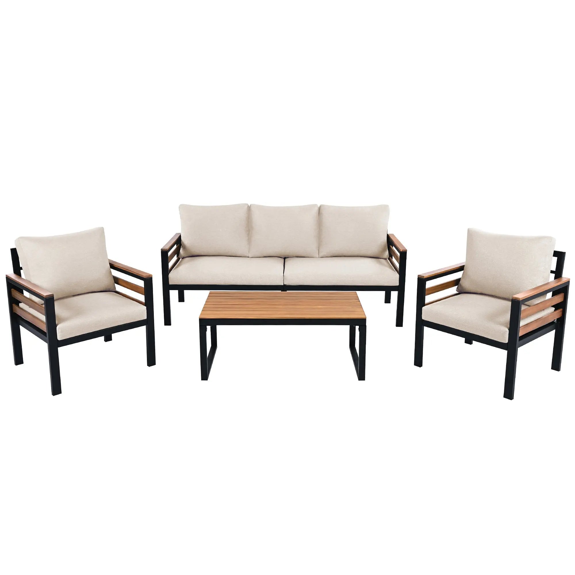 4-Piece Outdoor Furniture Sofa Set for 5 People with Acacia Wood Sangria Beech