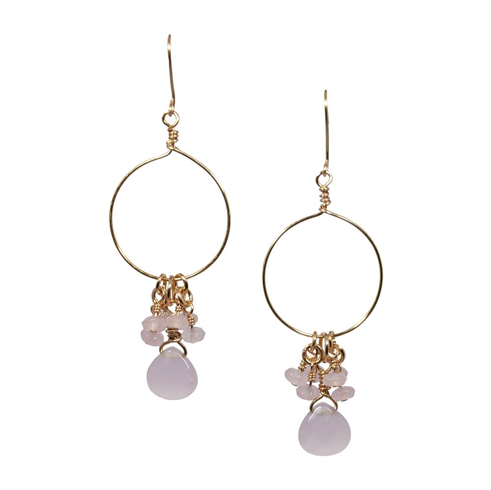 Pink Chalcedony and Jade Cluster Hoop Earrings Grey Clymene