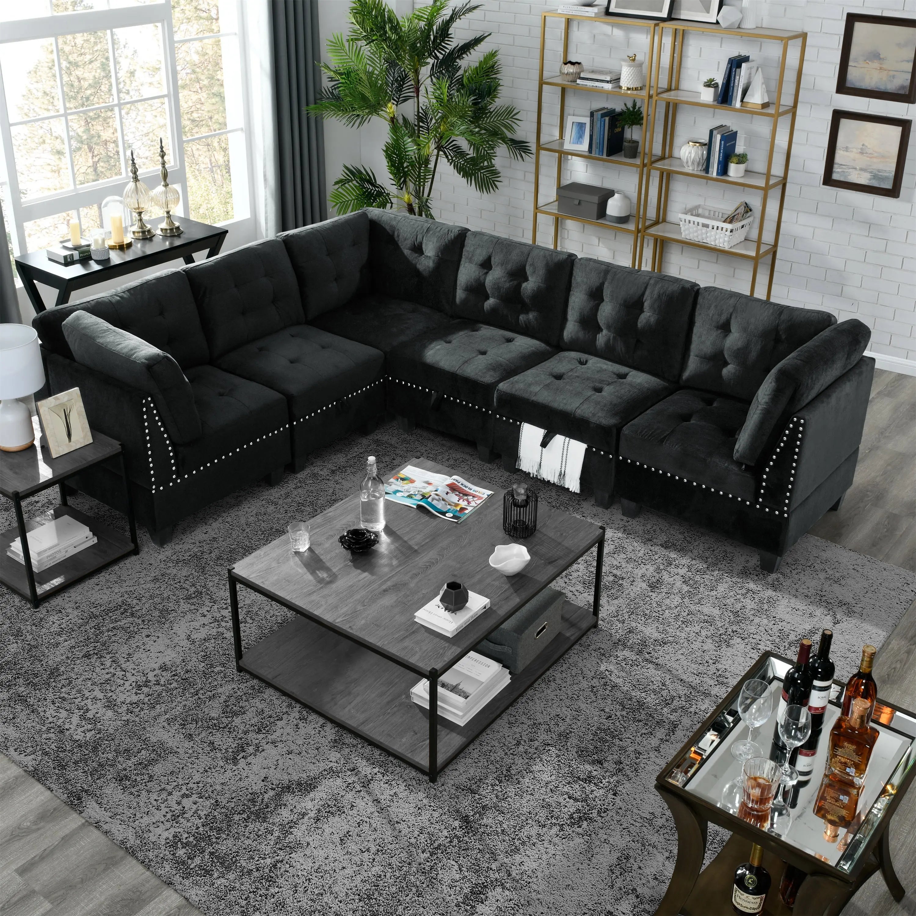 L shape Modular Sectional Sofa,DIY Combination,includes Three Single Sangria Beech