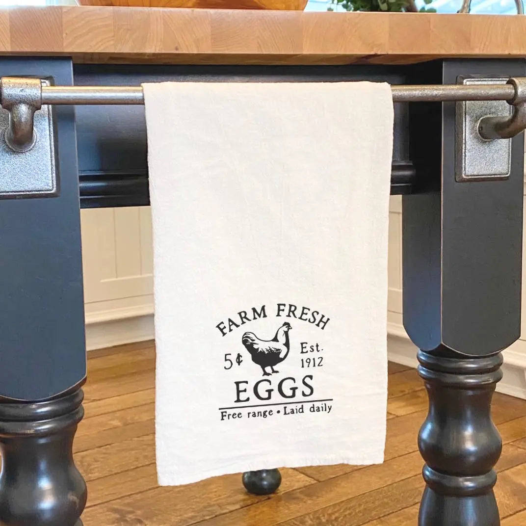 Farm Fresh Eggs - Cotton Tea Towel White Helen