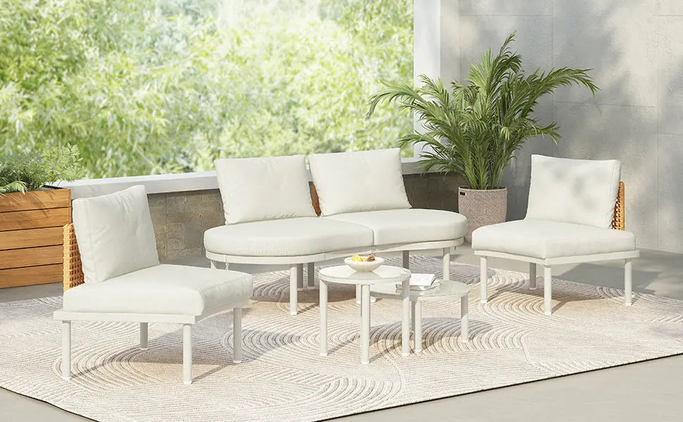 6-Piece Patio Sofa Furniture Set, Half Moon Outdoor Sectional Sofa Sangria Beech