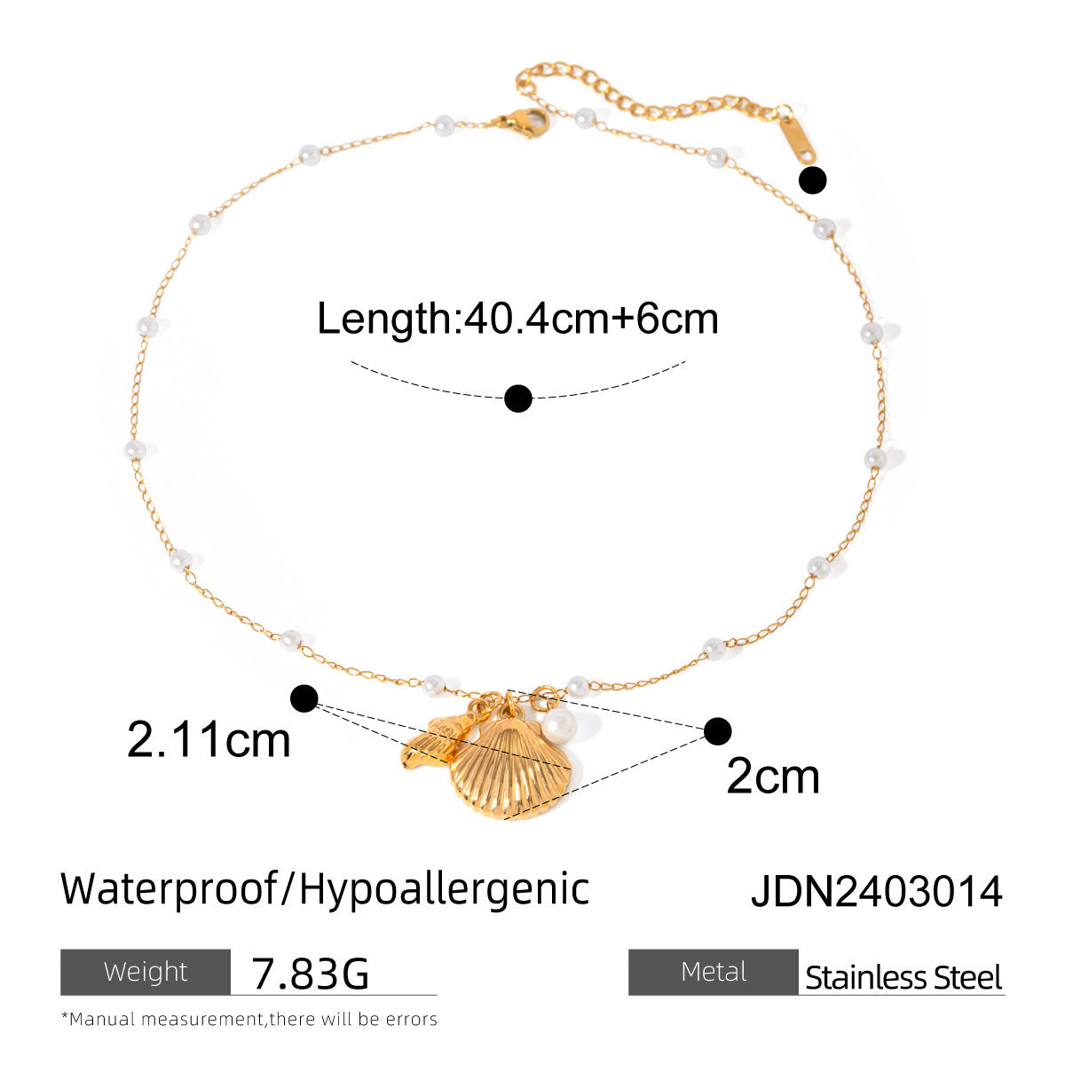 Fashion Jewelry 18K Gold Stainless Steel Pearl Chain Summer Holiday Shell Starfish Pendant Bracelet Indigo Arrowwood