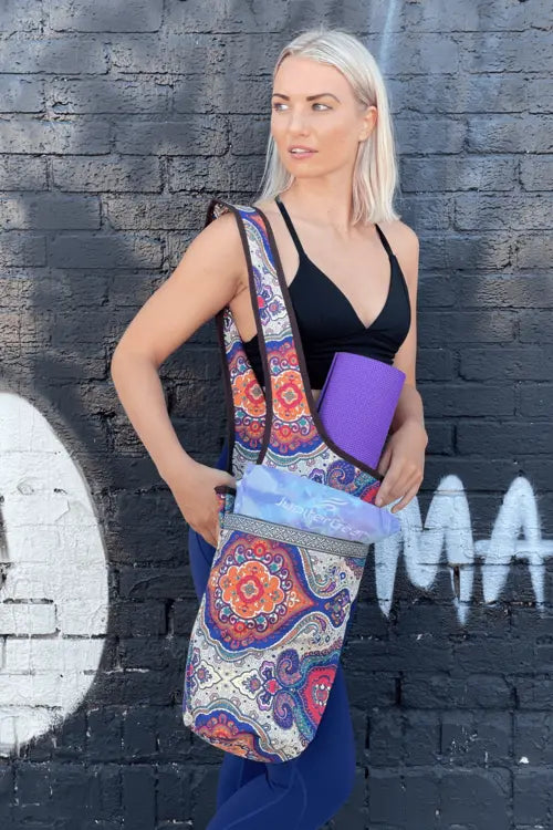 JupiterGear Yoga Mat Carrying Tote Bag with Large Pockets Black Lavender